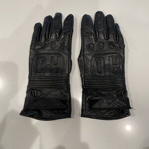 Harley Davidson Black Leather Gloves With Wrist Strap - Size Small - Retail $125